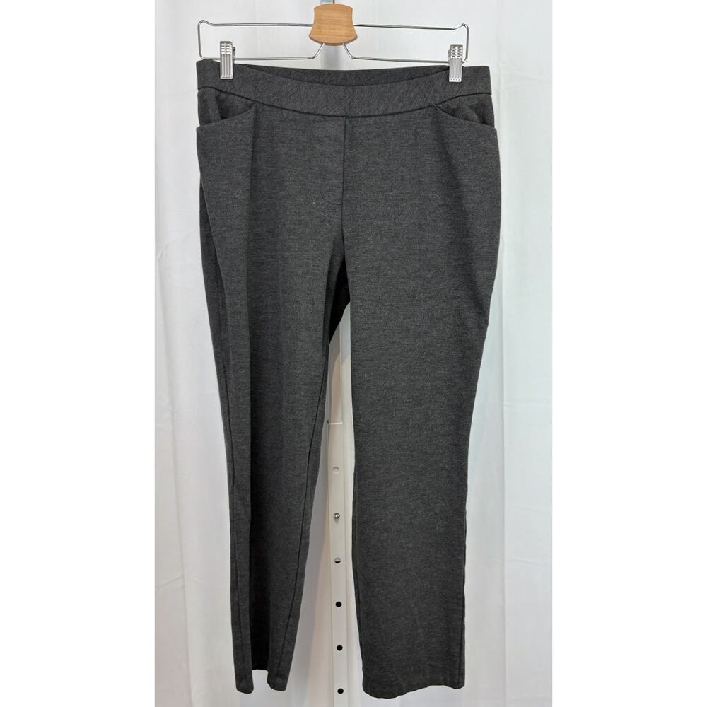 J. JILL  Petite M PM Ponte Slim Leg Pants Elastic Waist Flat Front Heather Gray